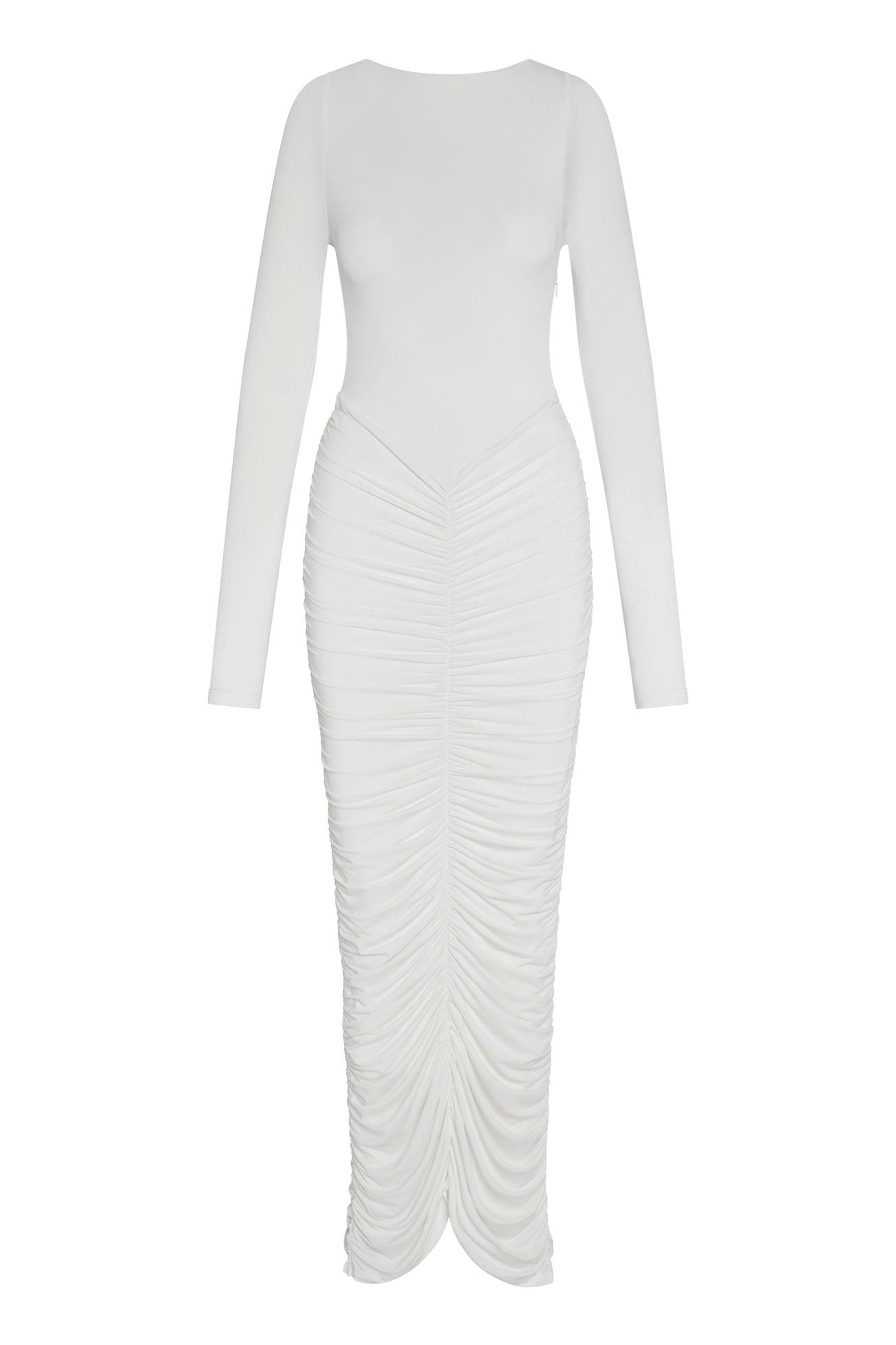 Rhea Ruche Maxi Dress - White