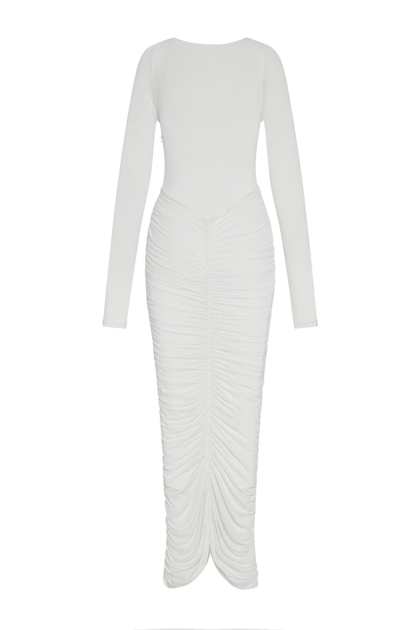 Rhea Ruche Maxi Dress - White