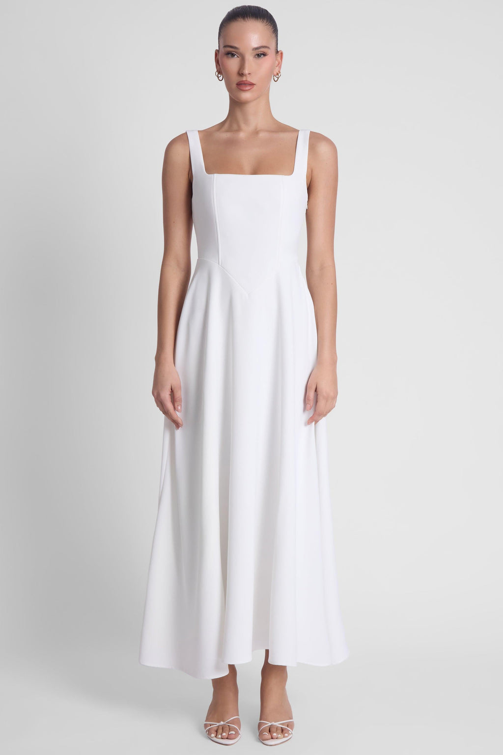 Serenity Square Neck Corset Midi Dress - White