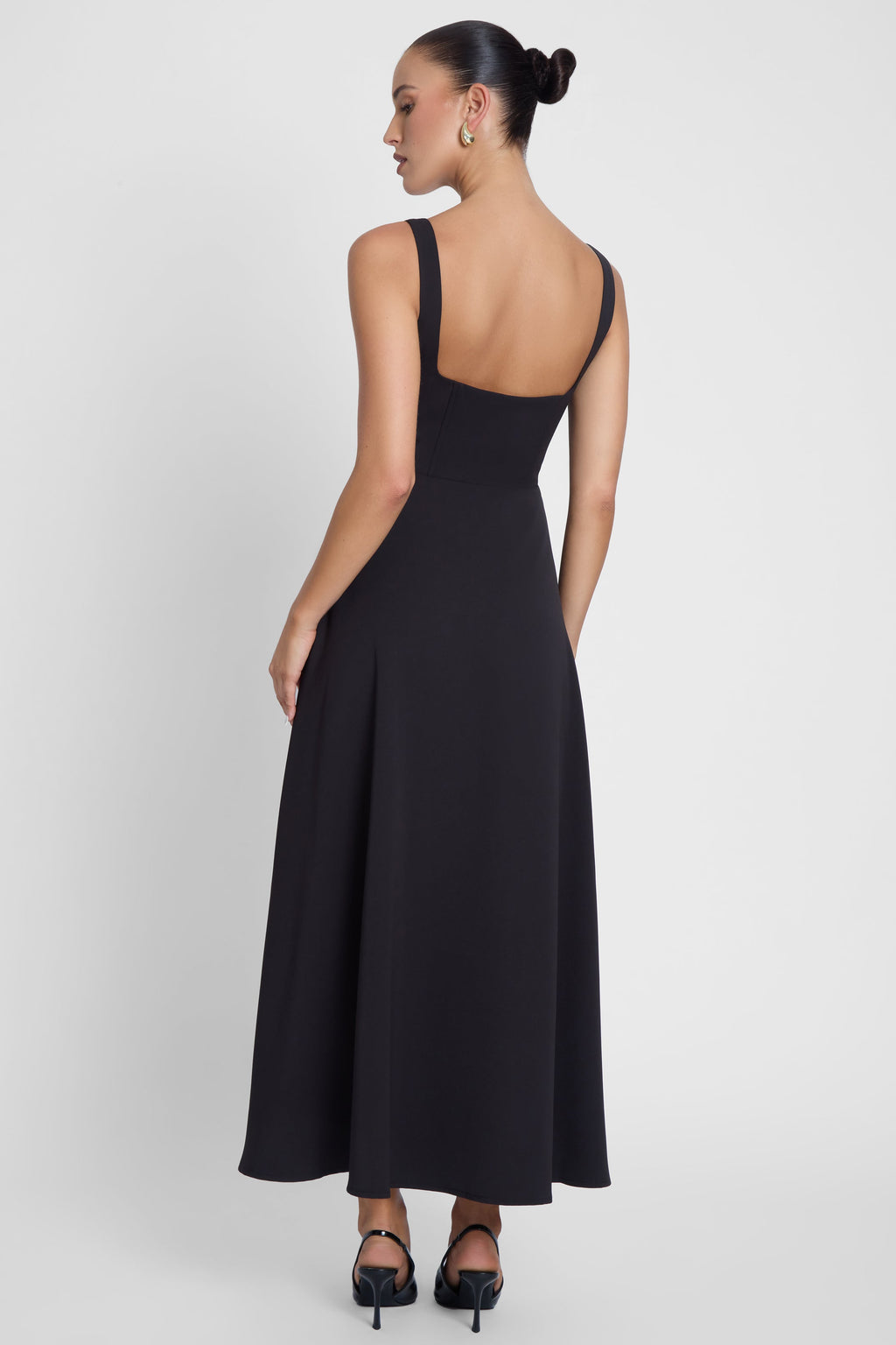Serenity Square Neck Corset Midi Dress - Black