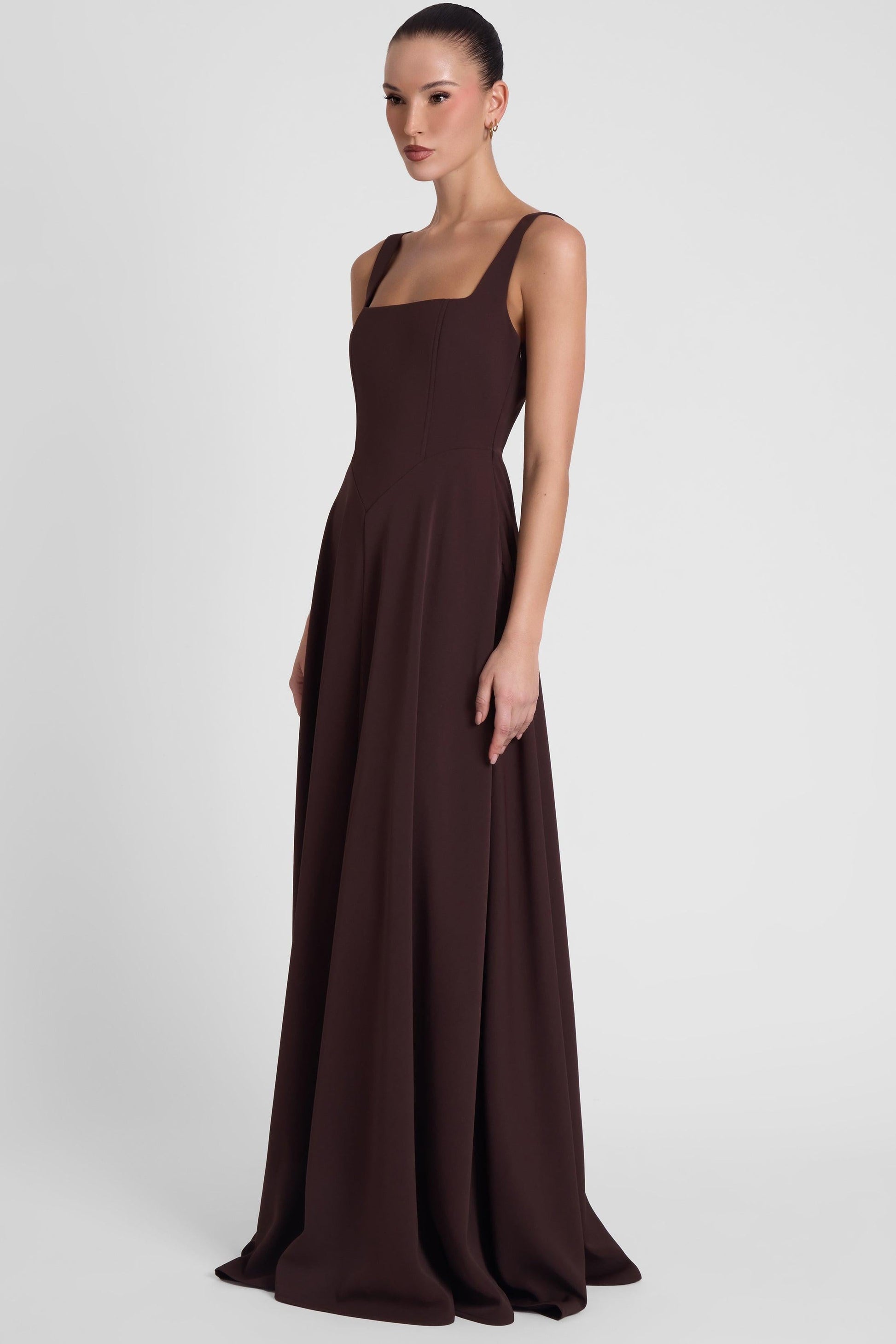 Siren Square Neck Corset Maxi Dress - Chocolate Brown