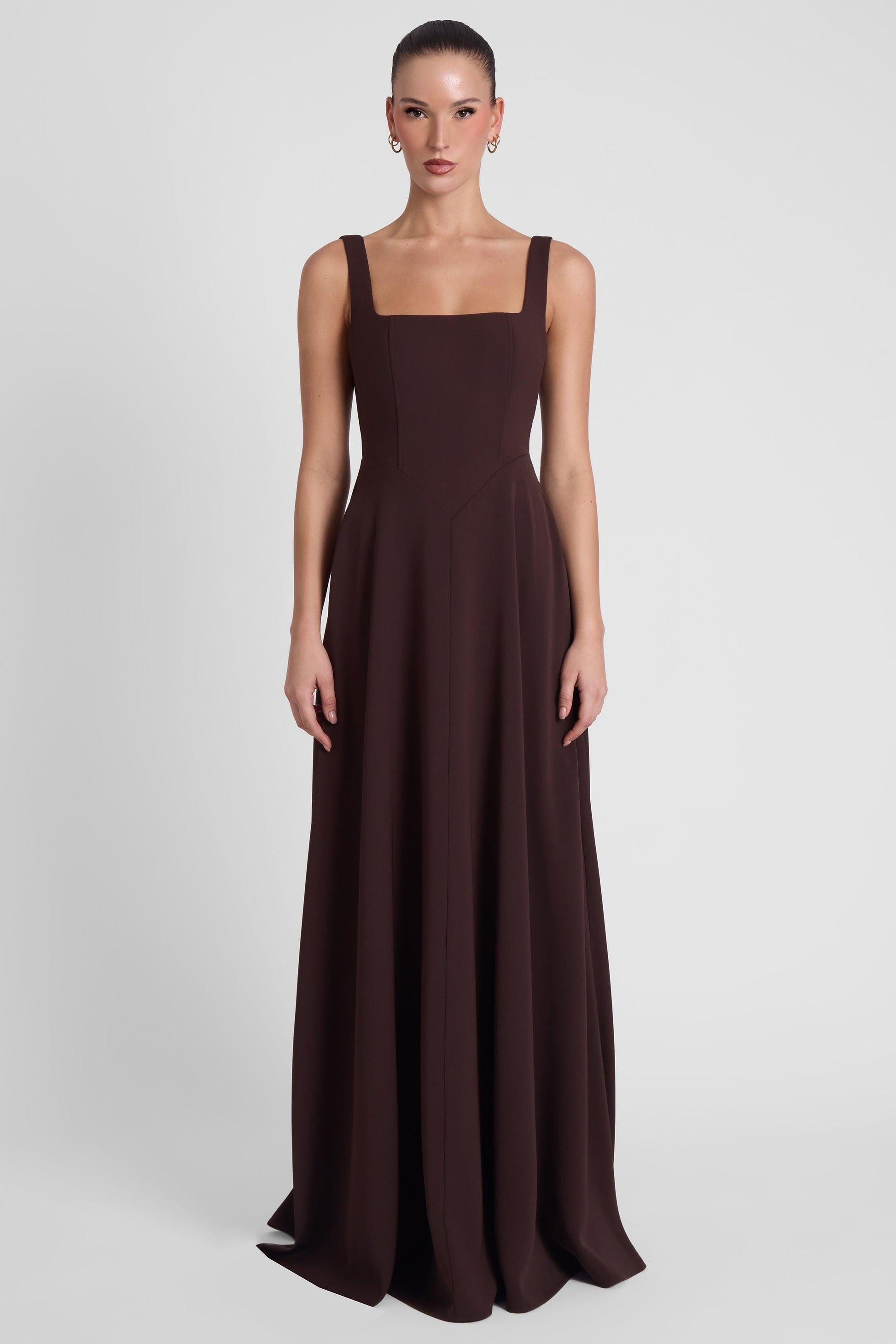 Siren Square Neck Corset Maxi Dress - Chocolate Brown