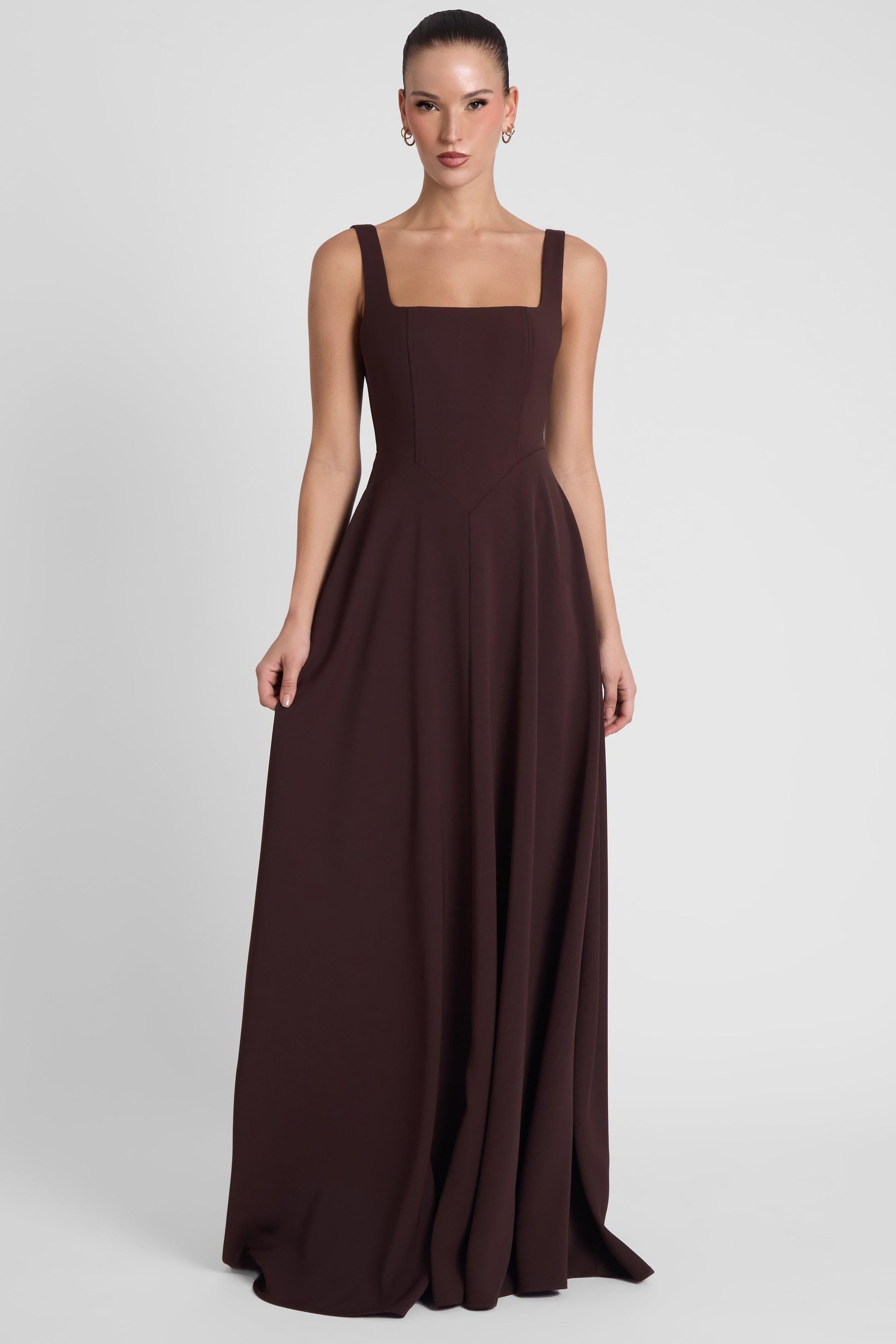 Siren Square Neck Corset Maxi Dress - Chocolate Brown