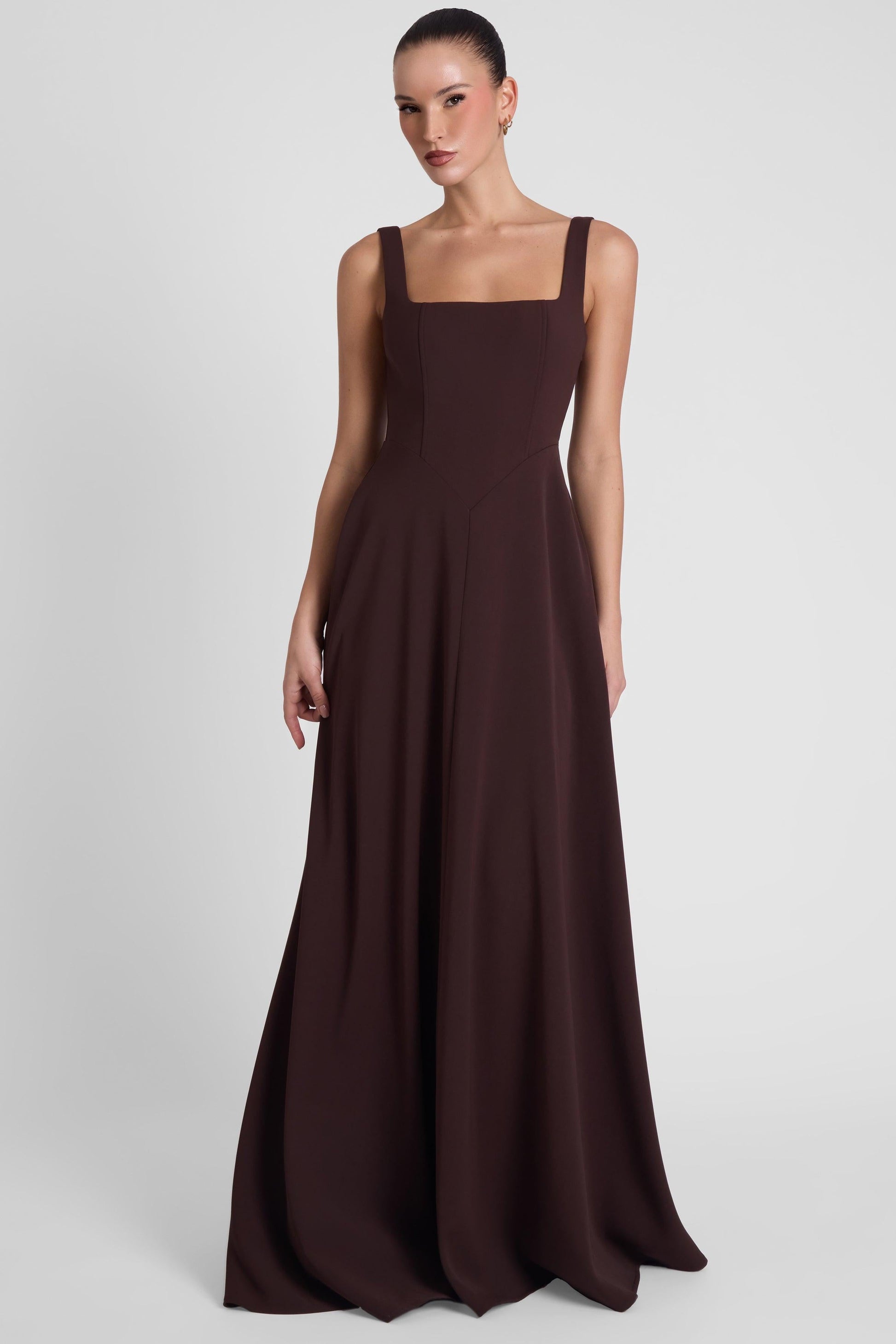 Siren Square Neck Corset Maxi Dress - Chocolate Brown