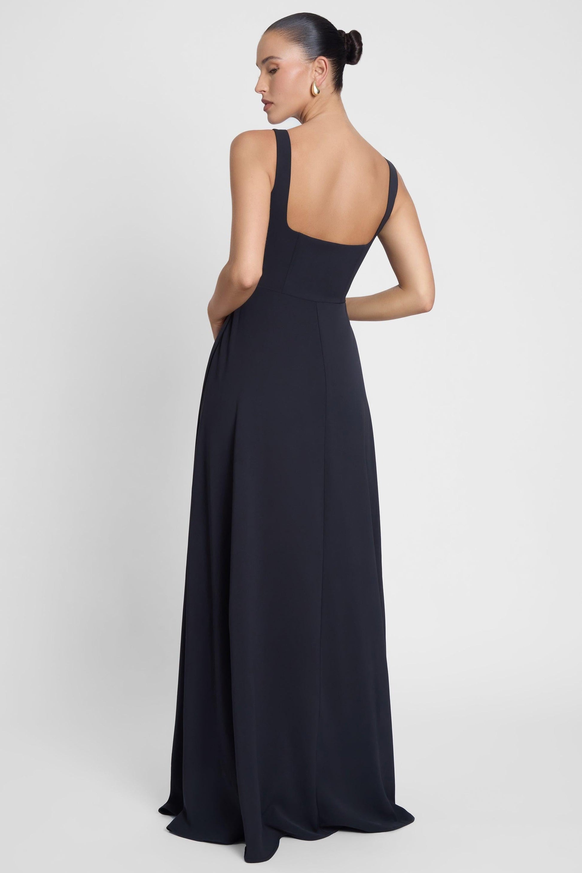 Siren Square Neck Corset Maxi Dress - Black