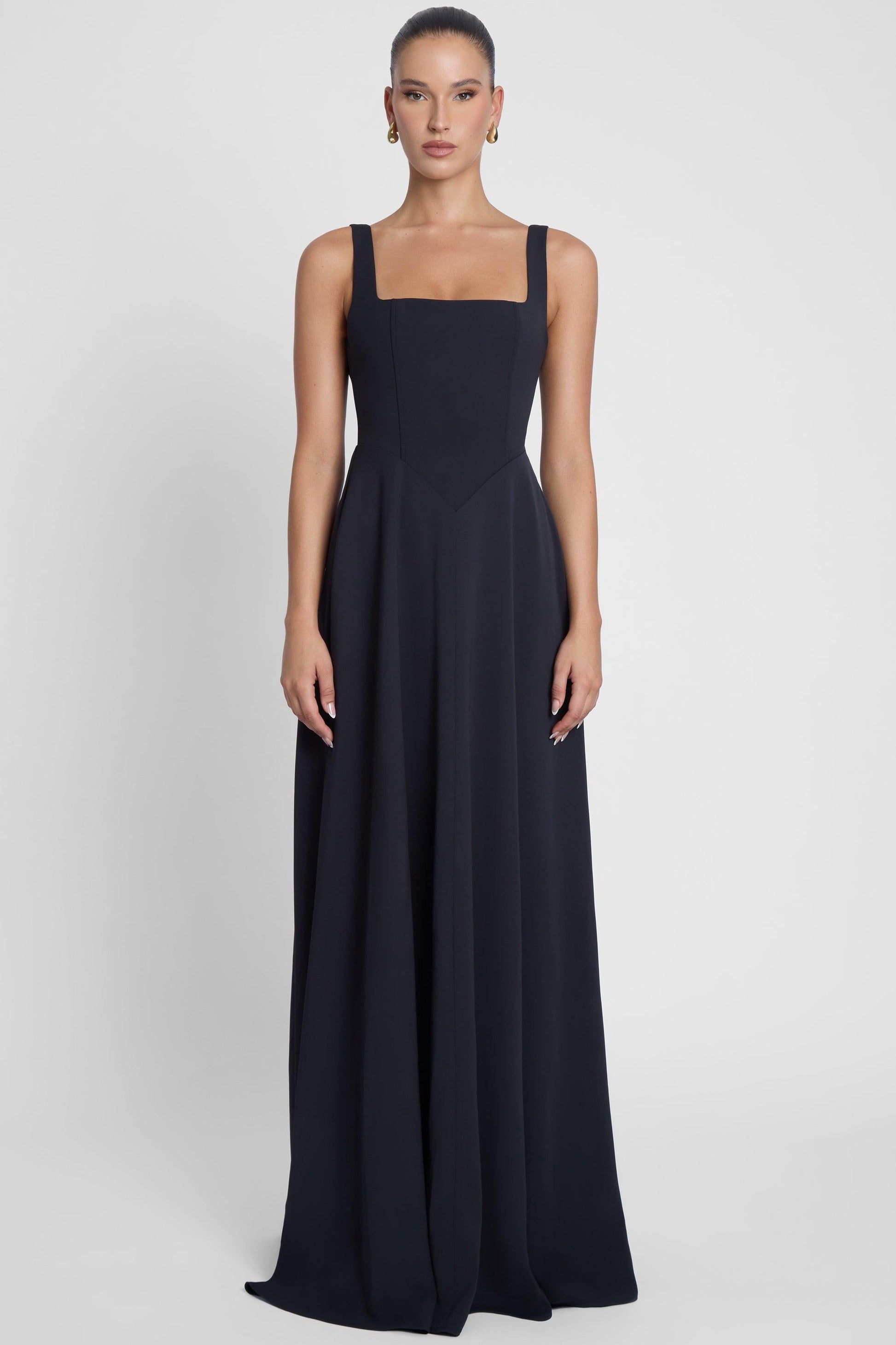 Siren Square Neck Corset Maxi Dress - Black