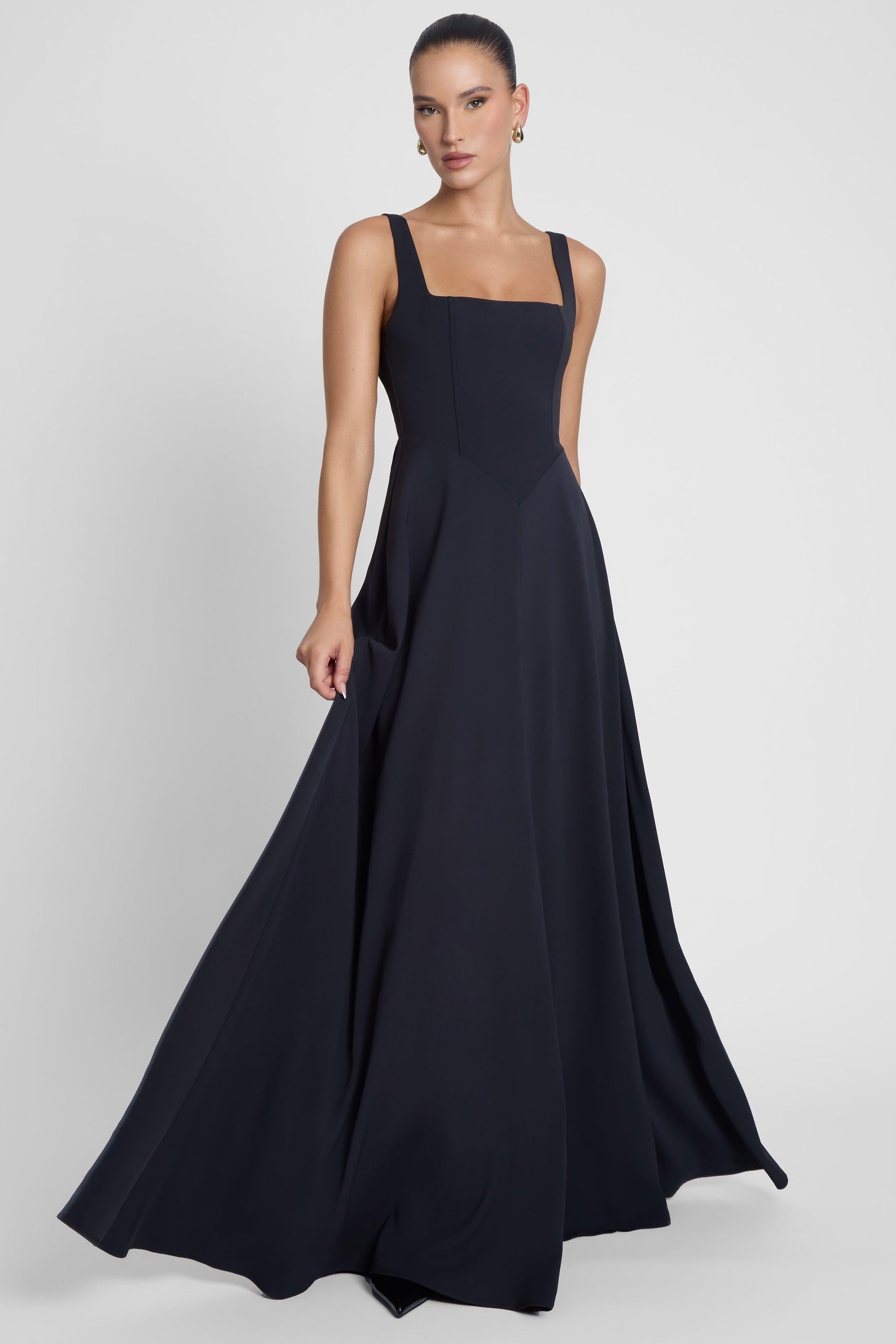 Siren Square Neck Corset Maxi Dress - Black