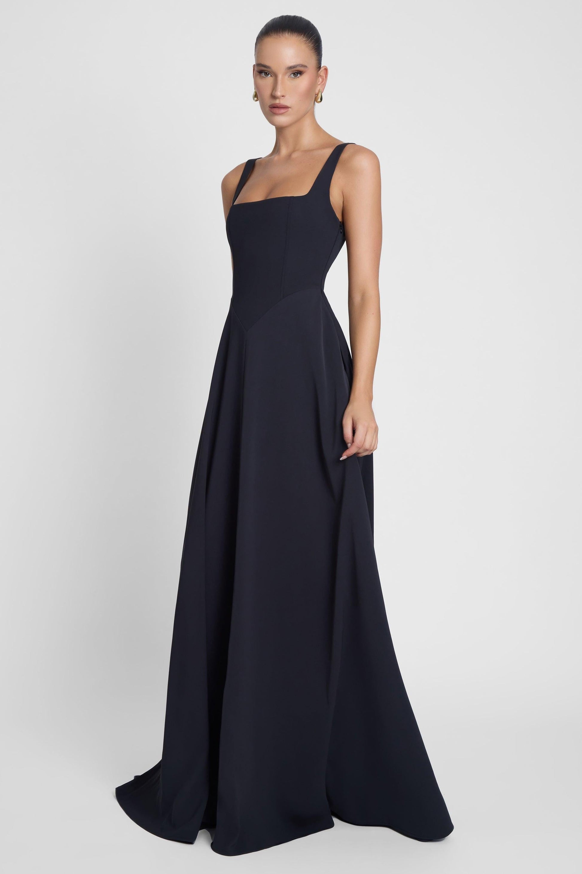 Siren Square Neck Corset Maxi Dress - Black
