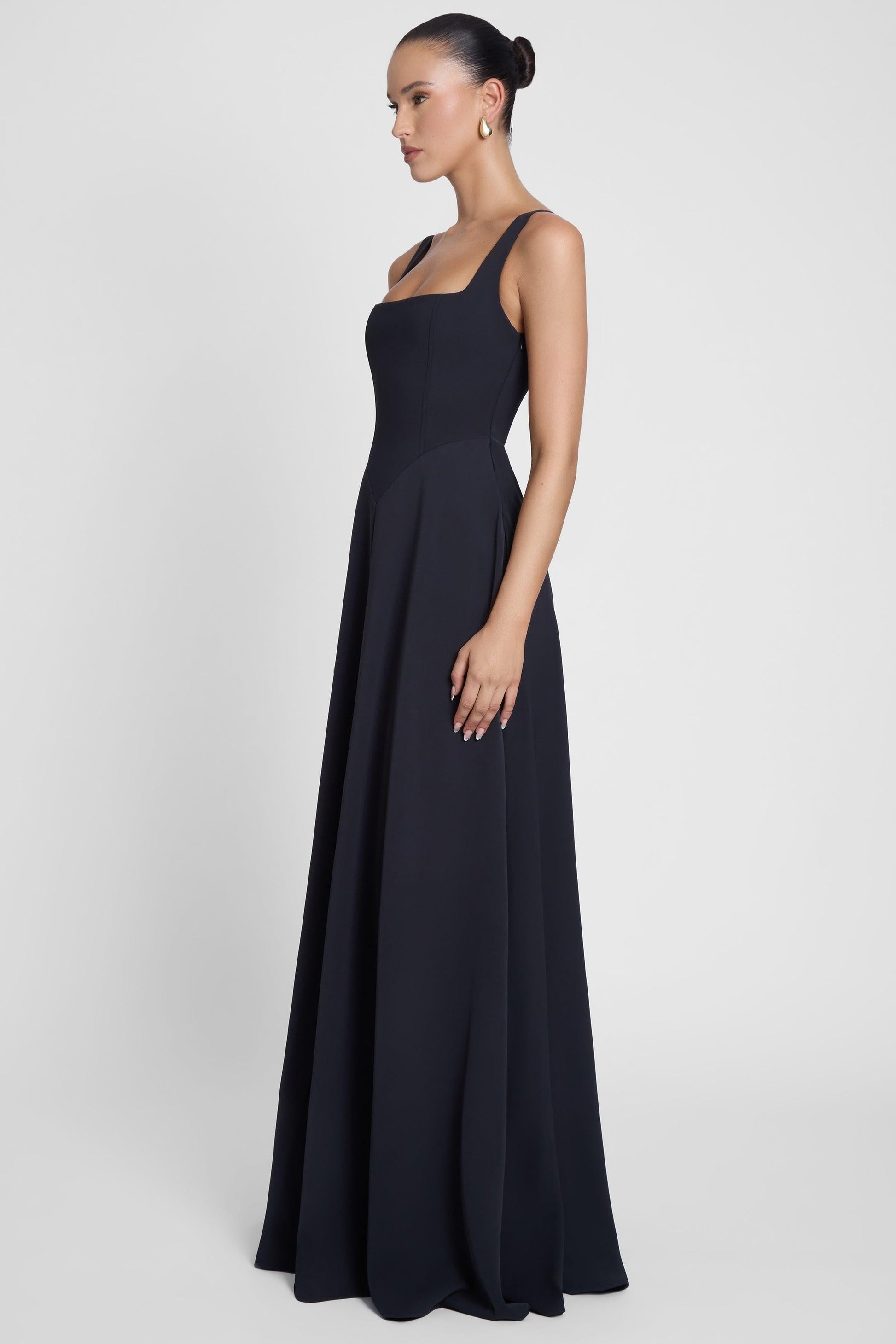 Siren Square Neck Corset Maxi Dress - Black