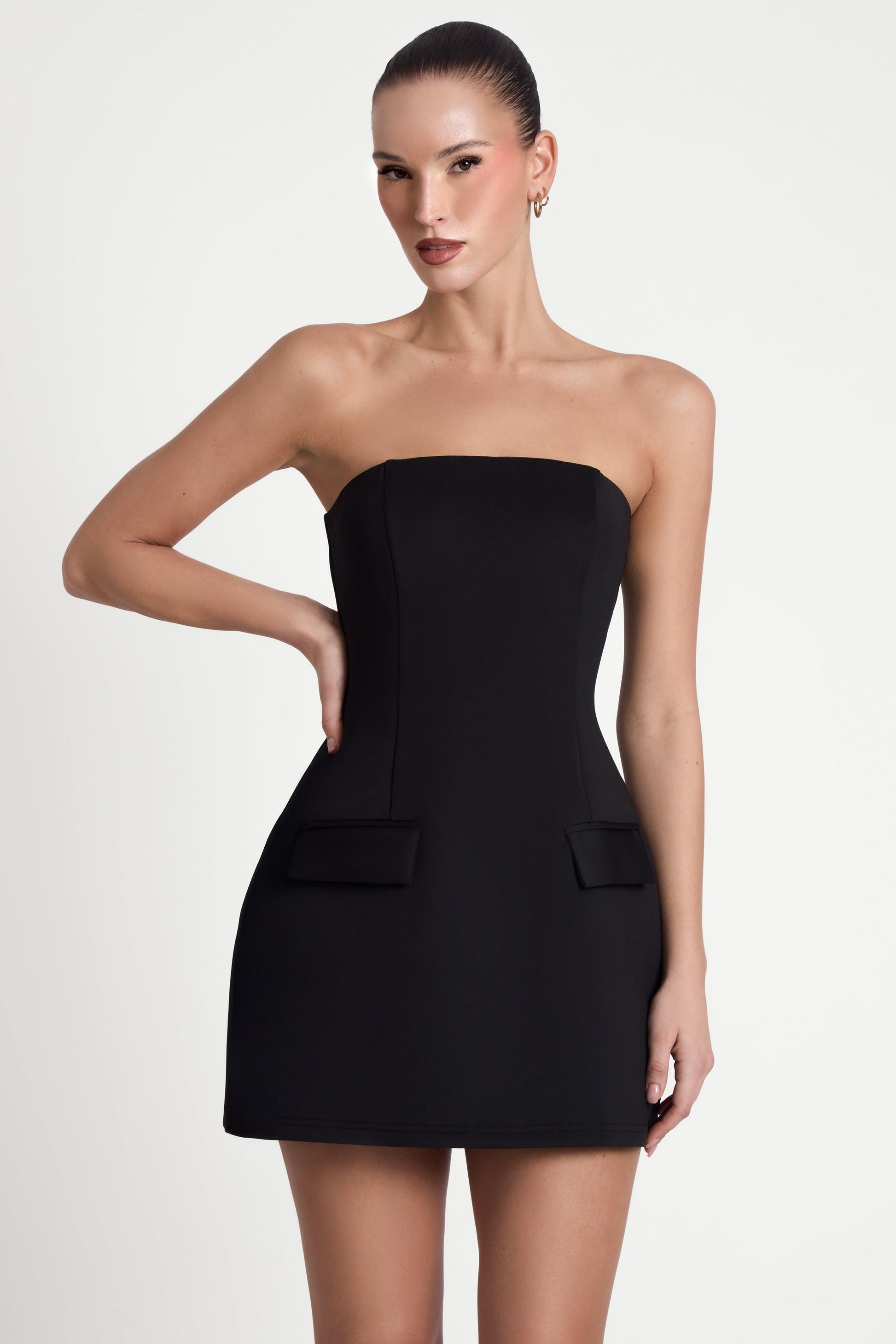 Solene Strapless Pocket Mini Dress - Black