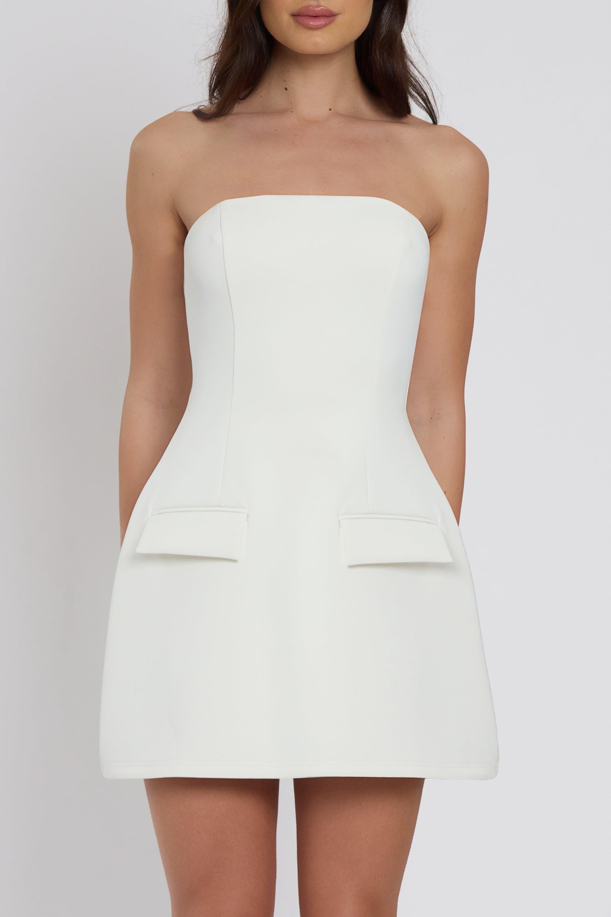 Solene Strapless Pocket Mini Dress - White