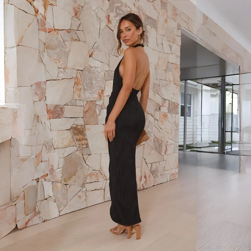 Elegant Pleated Asymmetrical Front Maxi Dress