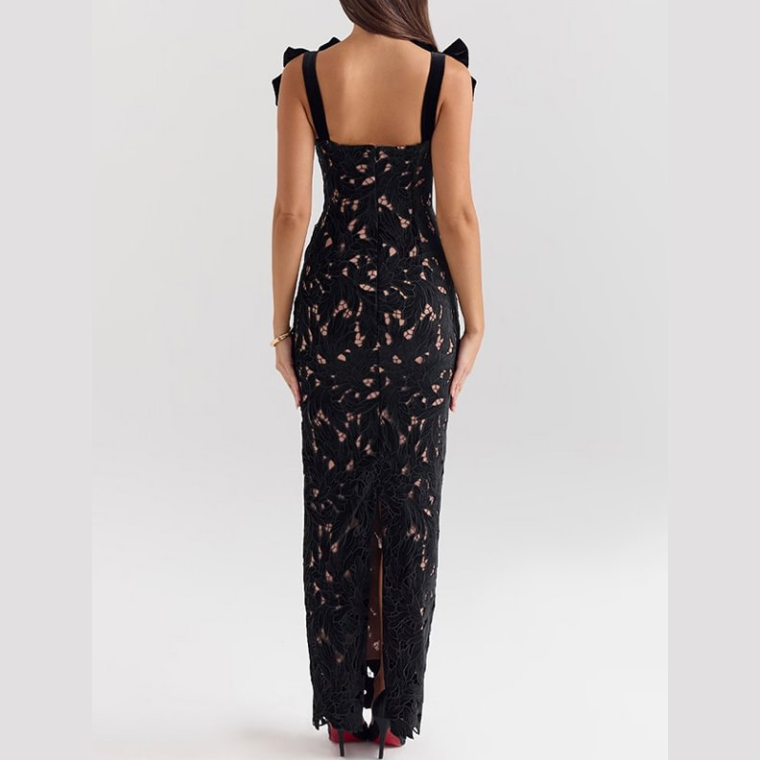Lace Enchantment Bow-Shoulder Maxi Dress