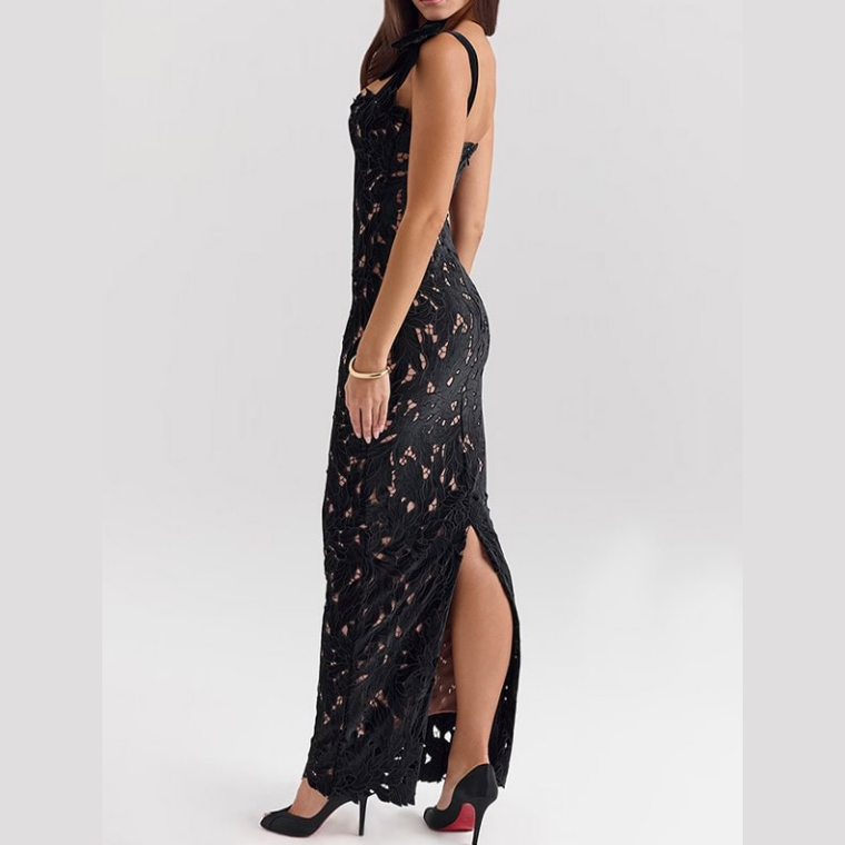 Lace Enchantment Bow-Shoulder Maxi Dress