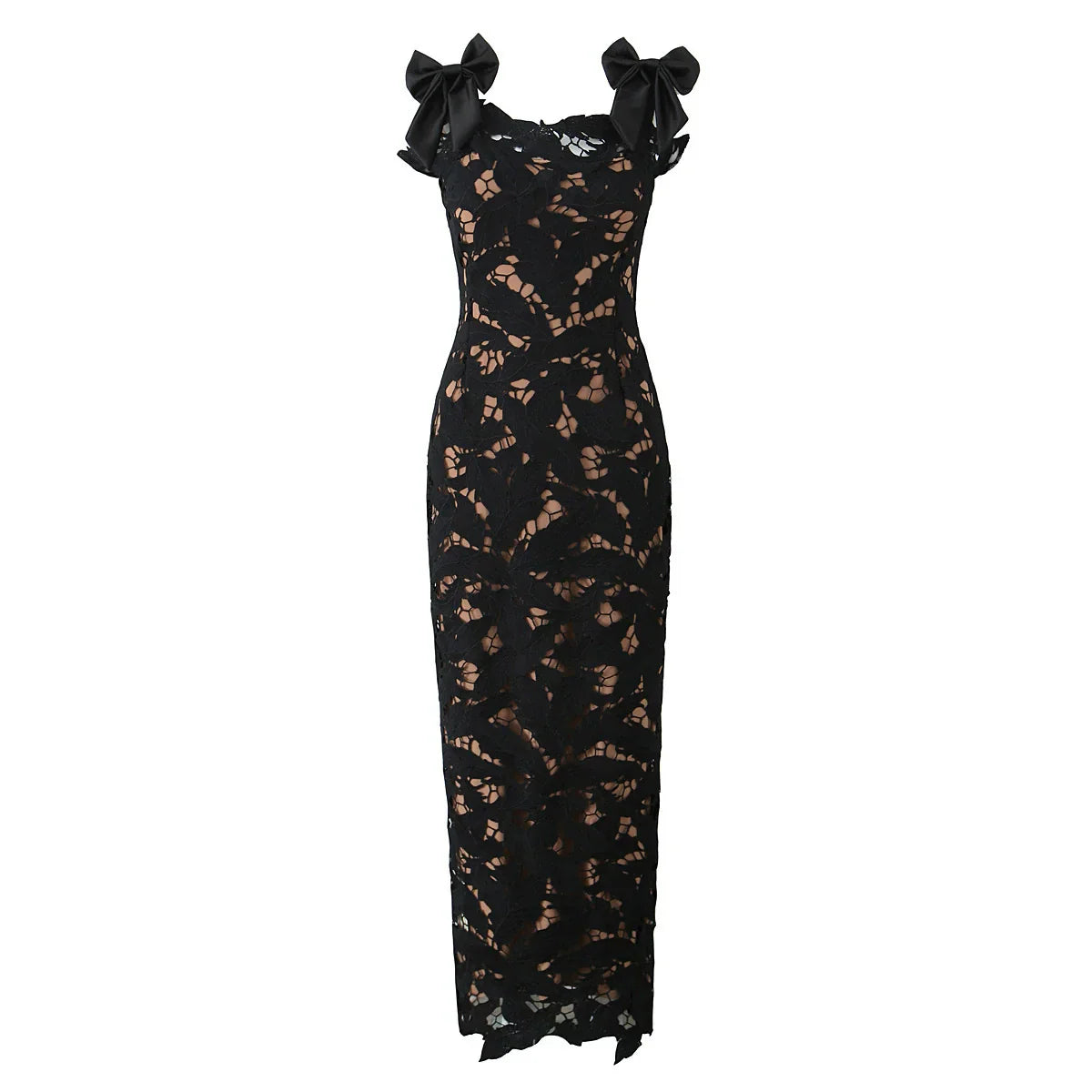 Lace Enchantment Bow-Shoulder Maxi Dress