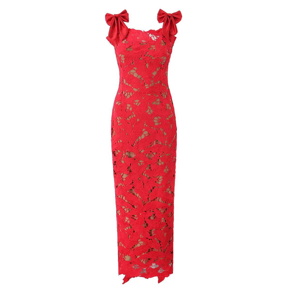 Lace Enchantment Bow-Shoulder Maxi Dress